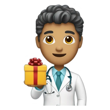 a doctor holding a present sticker