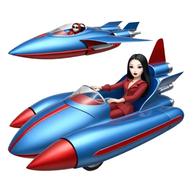Ultra Jetson’s Jedi teen Morticia Addams flying a chrome accented red and blue Zephyr-J Jumpspeeder anti-gravity repulsorlift powered by an imperial speeder steampunk hypercar  sticker