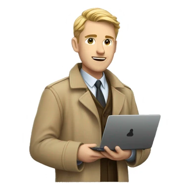 White Young man with a tan detective coat behind his opened laptop  sticker