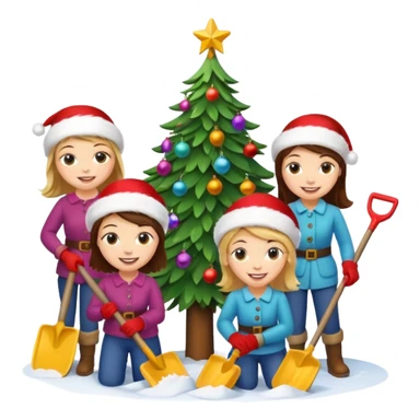 üzerinde kürek çeken kızların süs olarak asılı olduğu yılbaşı ağacı sticker