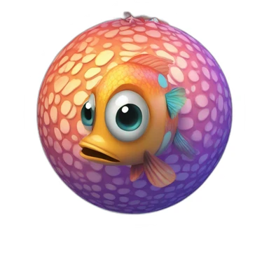 3d sphere with a cartoon hypnotic vine Tropical Fish skin texture with feminine eyes sticker