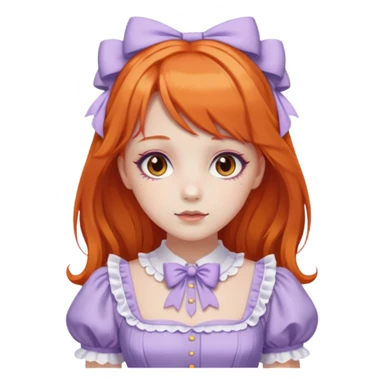 sweet lolita with orange hair, brown eyes, white skin, wearing a lilac dress sticker