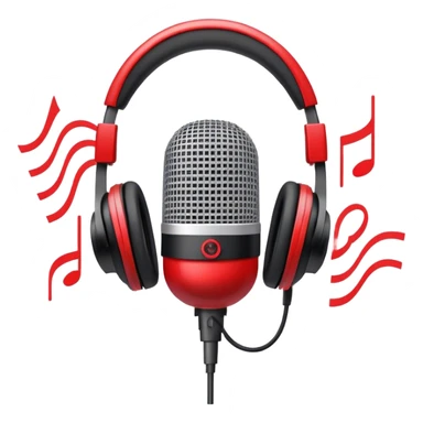 Create a dynamic and energetic emoji that represents beatboxing. The design should feature a stylized microphone with sound waves emanating from it, symbolizing vocal percussion and rhythm. Add elements like headphones or a subtle speaker to emphasize the music production aspect. Use bold colors like black, white, and red to convey the intensity and creativity of beatboxing. The background should be transparent. sticker