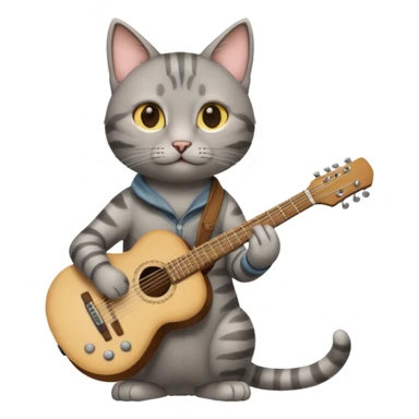 thin grey cat play guitar, long full body sticker