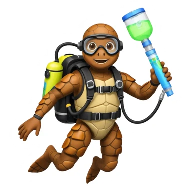 A calm sea turtle diver with mini oxygen tank, descending with a glow-stick in hand.

 sticker