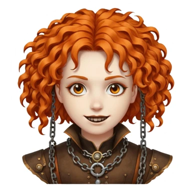 steam punk Megadeth - corpse made of rusty metal with chains on its teeth, huge curly orange hair sticker