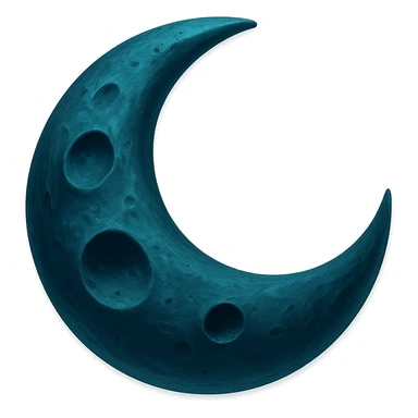 Make this glowing moon more realistic with crater texture and natural shading, keeping the dark cyan color. No background, transparent. sticker