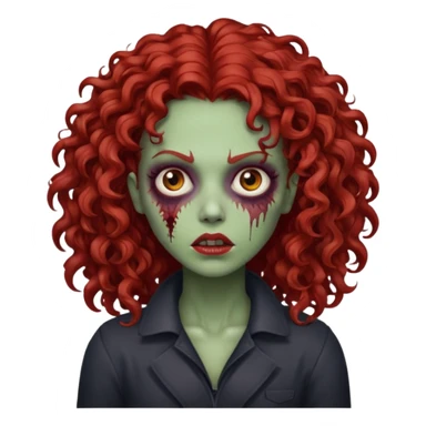 Emoji zombie feminino estilo iPhone com cabelo cacheado volumoso vermelho  sticker