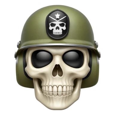 A bold emoji-style skull white sushing wearing a realistic army helmet, . Clean vector style, high contrast, centered composition, modern emoji aesthetic, detailed helmet texture, confident and intense expression, 3D glossy finish, high resolution , no body , sticker