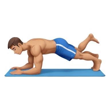 buff man blue shorts doing plank exercise on yoga mat sticker