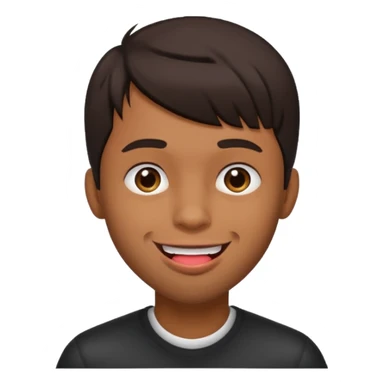 A brown skin guy with dark bangs hairstyles that is his covering forehead, his head is tilted back a bit and his tongue is out sticker