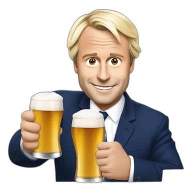 Emanuel Macron avec Marine le Pen buvant une bier sticker