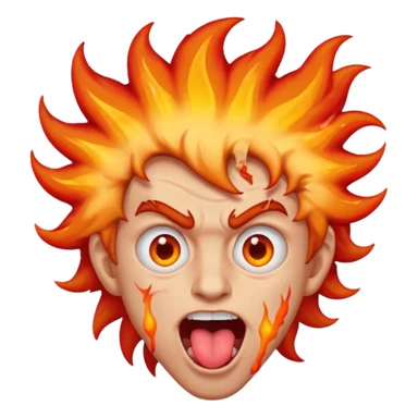 man making crazy face, tongue out, messy hair, eyes on fire sticker