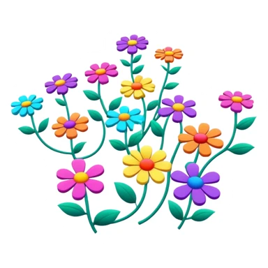 3D, psychedelic colored hippie style flowers in a line  sticker