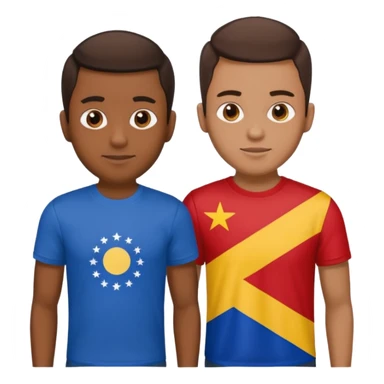 2 male Best buds , one in showing Philipines flag tshirt, one is showing Spain flag sticker