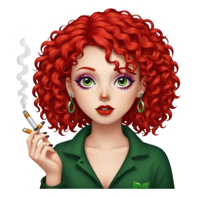 bright red curly hair alt girl with makeup and piercings smoking weed sticker