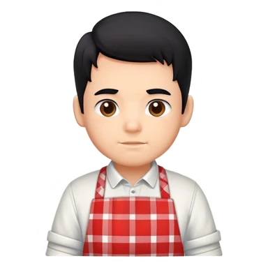 big boy with black hair all up, wearing a red and white plaid apron sticker