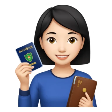 Nigeria, travel visa, with a Asian girl with short black hair, fair skin, and a young, enthusiastic smile sticker