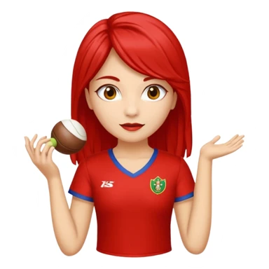 Crie uma rapariga com cabelo encaracolado, longo e frisado, olhos escuros, muitos sinais na cara, blusa vermelha e branca às riscas, calças de ganga, ténis samba fake  sticker