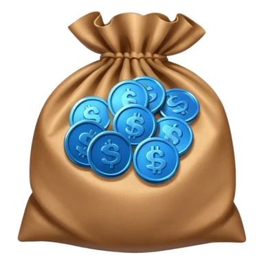 blue coins inside an opened brown money bag  sticker