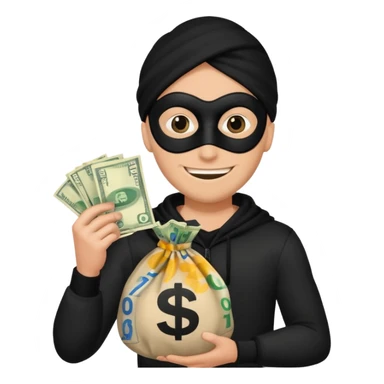 robber emoji holding a money bag with a classic cartoon thief look sticker