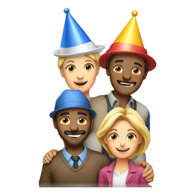European company of 4 people (mom dad and 2 kids) celebrate birthday in birthday hats sticker