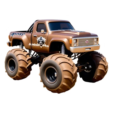 Monster Mutt - Monster Jam (Model Year: 2021) (Iconic colour: Brown with dog features) - A unique monster truck with playful, dog-inspired design cues. The vehicle is painted in warm brown tones and features subtle dog motifs (such as a stylized snout or ear shapes). It should blend the rugged power of a monster truck with quirky, endearing canine features. sticker