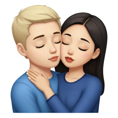 Asian girl kisses white guy eyes closed sticker
