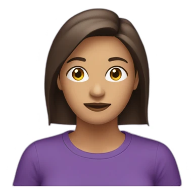 women,dark long brown hair,using purple tshirt whith letters "4tech sticker
