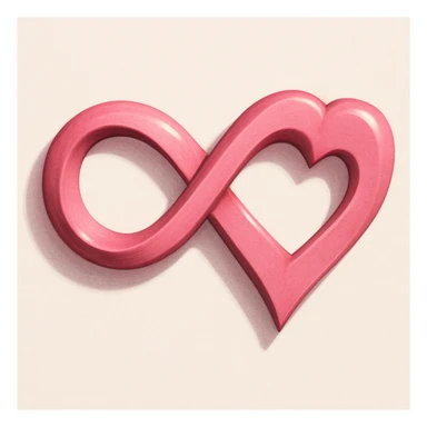 A pink infinity sign with pronounced, dramatic shadows and highlights, the heart merged into the lower right curve of the infinity, making it look like the heart is a natural extension of the symbol. sticker