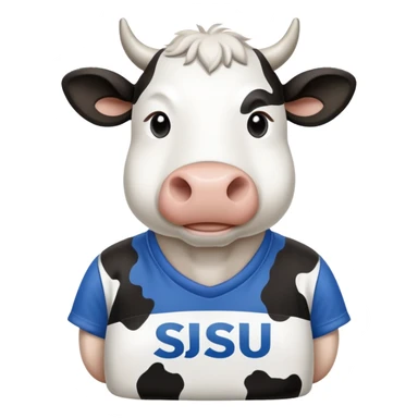 cow wearing a t-shirt that says SJSU sticker