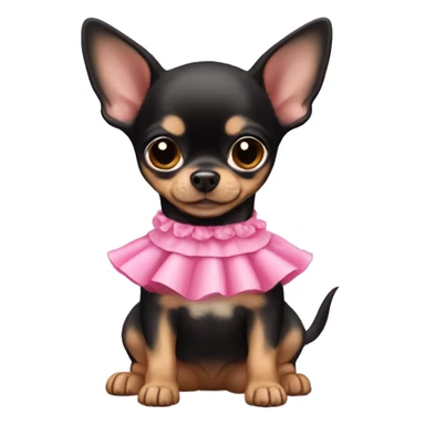 black & tan chihuahua puppy wearing a pink dress sticker