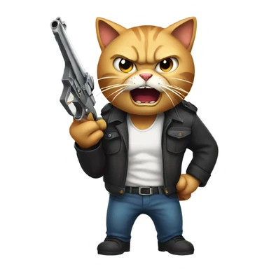 An angry cat with a gun sticker