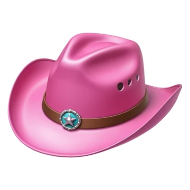 A 3D pink cowgirl hat emoji in Apple iOS style, glossy smooth texture, soft shadows, realistic but cartoonish, high resolution, white background. sticker
