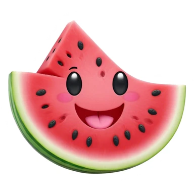 Cute Kawaii Watermelon Slice, juicy and vibrant, soft pastel green rind with pink flesh, tiny black seeds shaped like hearts, an adorable happy face with cute round eyes, bursting with summer energy! sticker