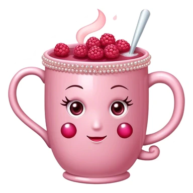 soft pink mug filled with steaming hot raspberry tea, decorated with blush pink pearl and sparkly embellishments (aesthetic, cute) sticker