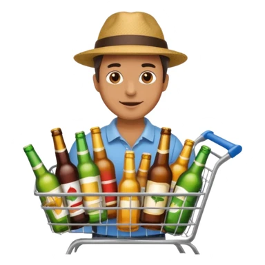 man with a shopping cart full of beers and wines sticker