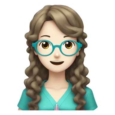 hatsune miku singing with a girl with brown curly hair, pale skin and blue glasses sticker