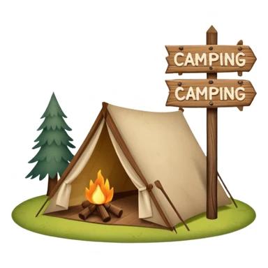 Wooden Camping sign made of felt texture, scrapbooking style, transparent background sticker