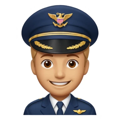 Slack-style emoji of a pilot wearing a navy captain hat going on a vacation sticker