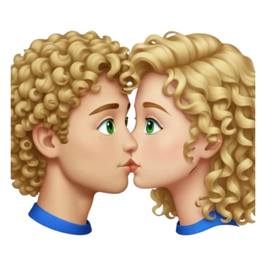 Boy with straight brow hair and green eyes kisses girl with curly blond hair and blue eyes sticker