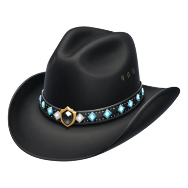 black cowboy hat with a black feather and some small diamonds sticker