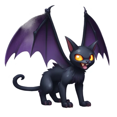   cool edgy beautiful shiny fantasy anime-style dark animal vampiric Nargacuga-cat-hybrid Fakemon with big fangs and bat-wing-ears full body sticker