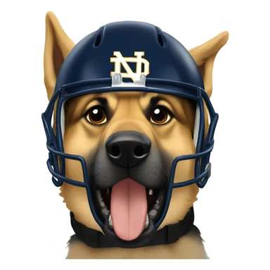 German shepherd wearing a notre dame football helmet  sticker