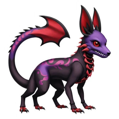 Gothic Black red purple Scaley Exotic Salandit-Umbreon-Houndoom-Fakémon-hybrid-creature (full body), 4 legs, skull face mask sticker