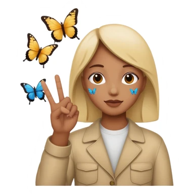 🥹 with a peace sign and butterflies sticker