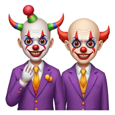 demonic clown wearing a leisure suit, bald with different horn styles sticker