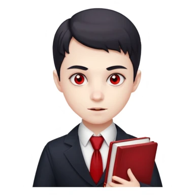 {
      "type": "human",
      "look": "young vampire student, tidy uniform, tie, red eyes, holding book",
      "description": "a young vampire student with red eyes wearing a neat uniform and holding a book"
    } sticker