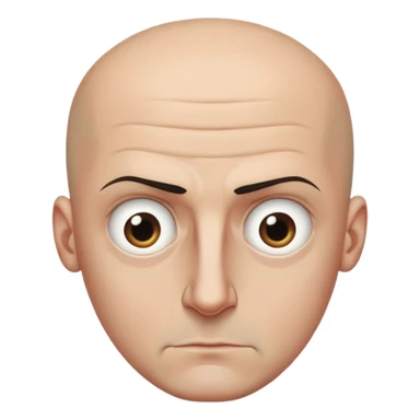 Steven Miller, bald, intense scowl, very narrow rectangular head, bottom lip sticking out, eyelids nearly shut and drooping on the outer sides, pronounced dark areas around eyes sticker