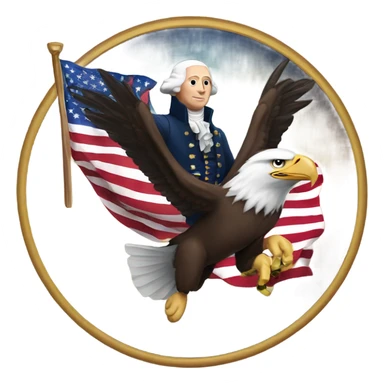 George Washington flying on a bald eagle holding a American flag  sticker